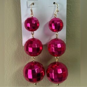 Elegant Pink Disco Ball Earrings NEW